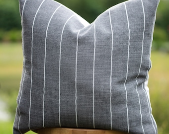 SHADOW || Charcoal & Ivory Striped Indoor/Outdoor Pillow Cover • Outdoor Pillow • Sunbrella Pillow • Outdoor Lumbar Pillow • Gray Pillow