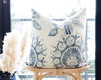JUNIPER || Indigo & Cream Pillow Cover •Navy Floral Throw Pillow • Floral Pillow • Indigo Pillow • Navy Pillow• Euro Sham • Lumbar Pillow •