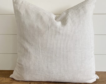 MILA || Neutral Ticking Stripe Pillow Cover • Neutral Pillow • Ivory Pillow • Throw Pillow • Neutral Striped Pillow • Neutral Lumbar Pillow