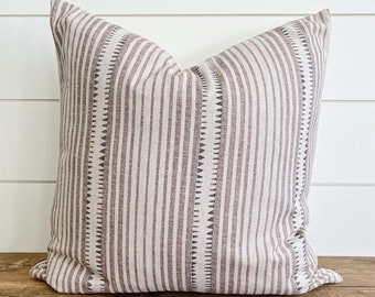 CADENCE || Rust, Tan & Gray Striped Pillow Cover • Neutral Pillow • Rust Pillow • Modern Farmhouse Pillow • Lumbar Pillow • Neutral Stripes