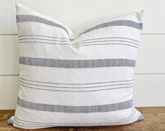 ROWAN || Navy & White Pillow Cover • Navy Stripe Pillow • Navy and White Pillow • Indigo Pillow • Lumbar Pillow •  Navy Pillow • Navy Throw