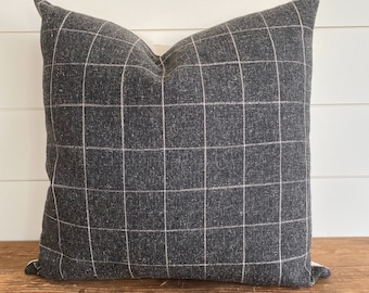 BRENNER || Window Pane Plaid Pillow Cover • Gray Plaid Pillow • Grey Plaid Pillow • Felt Pillow • Gray Pillow • Grey Pillow • Lumbar Pillow