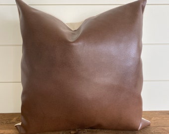 HARLOW || Leather Pillow Cover • Leather Pillow • Faux Leather Pillow • Dark Leather Pillow • Brown Leather Pillow • Lumbar Pillow • Neutral