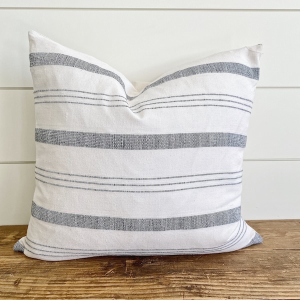 Navy Striped Pillow Etsy