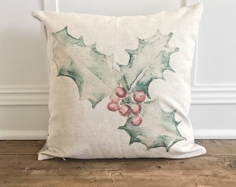 Watercolor Holly Berry Pillow Cover