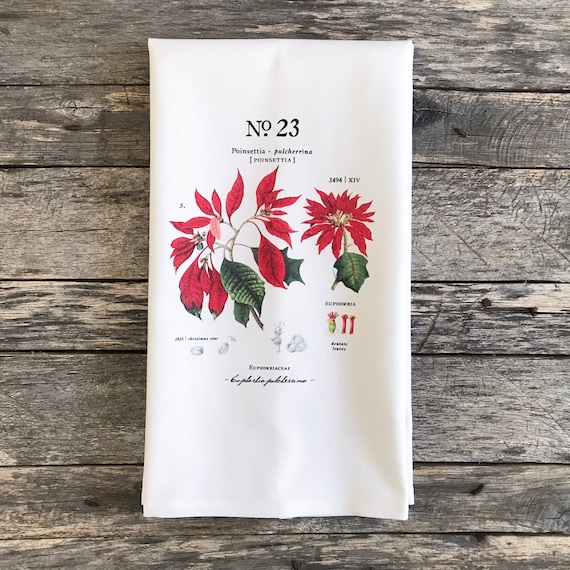 Poinsettia Botanical Tea Towel Etsy