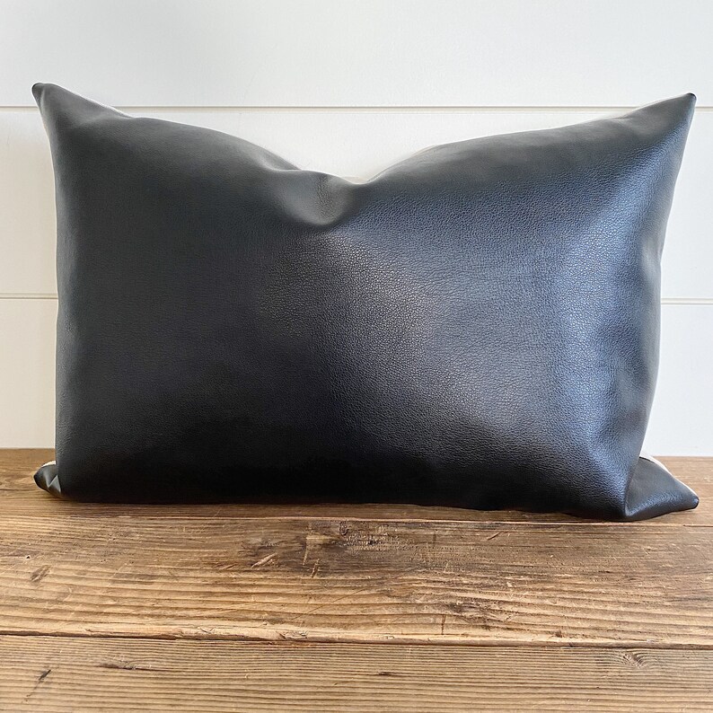 EBONY Black Leather Pillow Cover Leather Pillow Faux Etsy