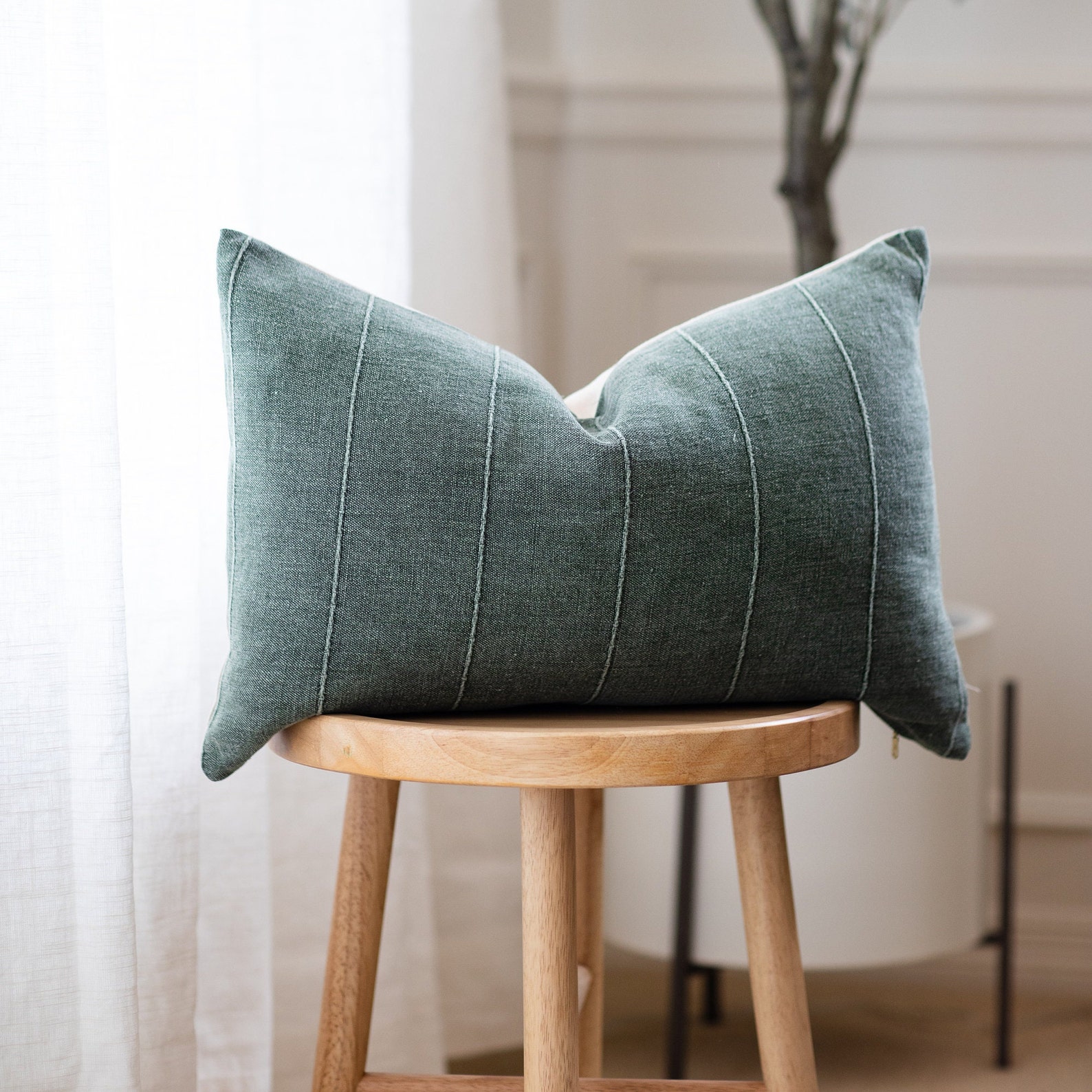 TRUETT Dark Green Linen Pillow Cover Green Pillow Green Etsy