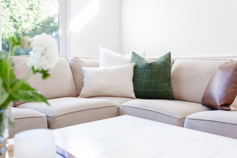 TRUETT Dark Green Linen Pillow Cover Green Pillow Green Etsy