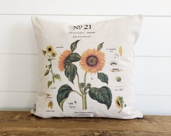 Sunflower Botanical Pillow Cover