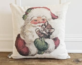Vintage Santa & Kitty Pillow Cover