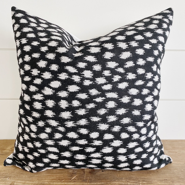 HARPER || Black with Ivory Ikat Indoor/Outdoor Pillow Cover ∙ Outdoor Pillows ∙ Waterproof Pillow ∙ Outdoor Lumbar Pillow ∙ Black & White