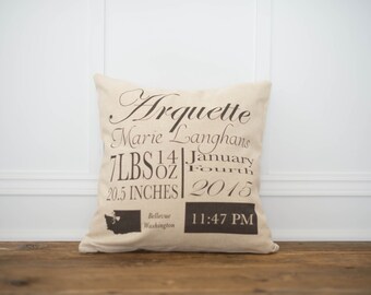 Script Birth Annoucenemt Pillow Cover - Birth Stat Pillow