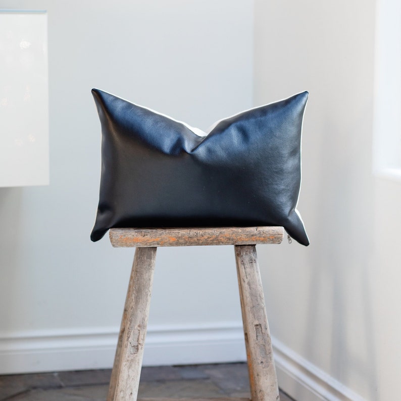 EBONY Black Leather Pillow Cover Leather Pillow Faux Etsy