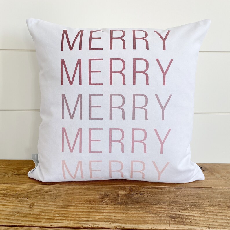 Merry Christmas Ombre PinkRed Pillow Cover