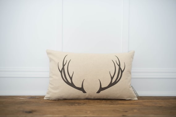Antler Pillow Cover | Etsy Deer ANTLERS Pillow Lumbar Burlap or