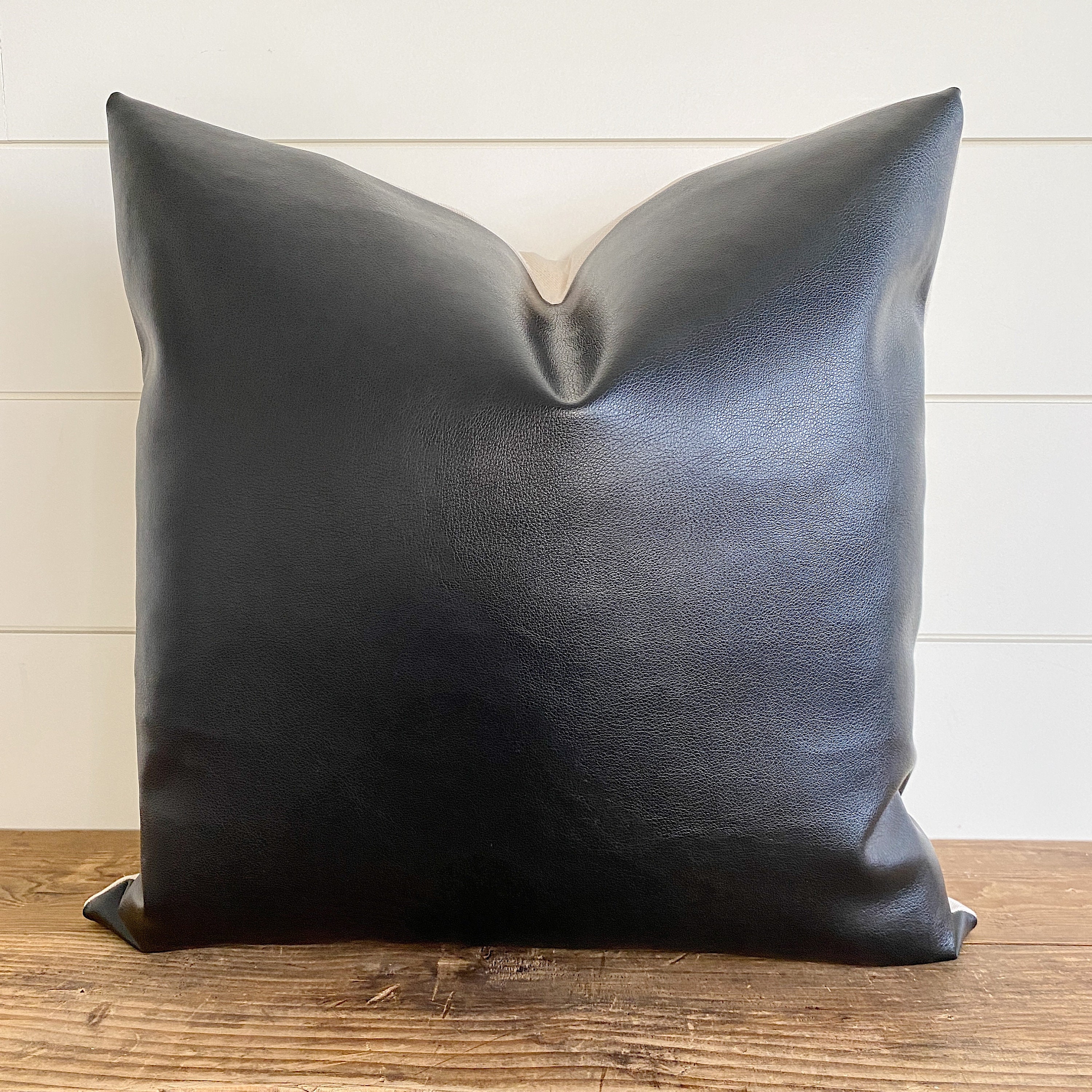 Black faux leather pillow deals