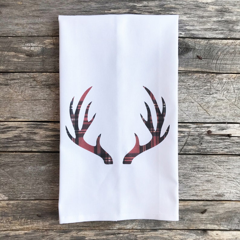 Tartan Plaid Antlers Tea Towel