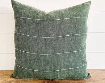 TRUETT || Dark Green Linen Pillow Cover • Green Pillow • Green Throw Pillow • Olive Green Pillow • Lumbar Pillow • Forest Green Linen Pillow