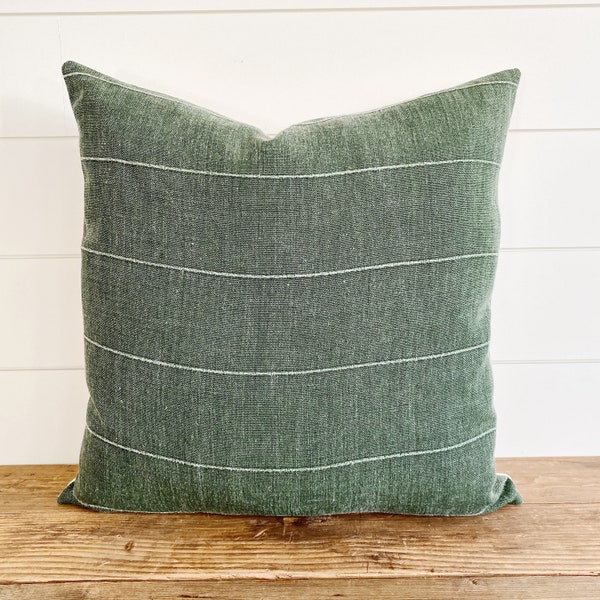 TRUETT || Dark Green Linen Pillow Cover • Green Pillow • Green Throw Pillow • Olive Green Pillow • Lumbar Pillow • Forest Green Linen Pillow