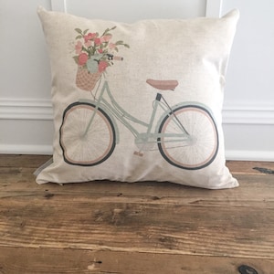 Aqua Bicycle Pillow Cover -Bike Pillow - Bicycle Pillow -Aqua Bike Pillow - Spring Accent Pillow - Bike Pillow- Turquoise Bike Pillow