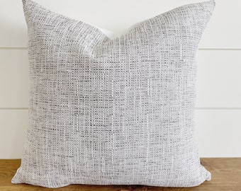 ASHER || Indoor/Outdoor Gray Woven Pillow Cover Outdoor Pillow • Waterproof Pillow • Outdoor Lumbar Pillow- Grey Outdoor Pillow • Sunbrella