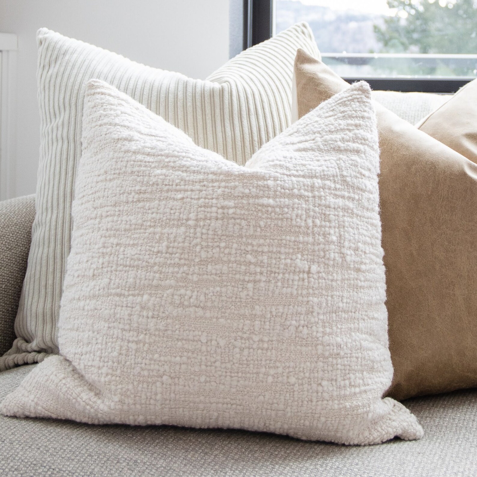 WILLA Neutral Bouclé Textured Pillow Cover Ivory Throw Etsy