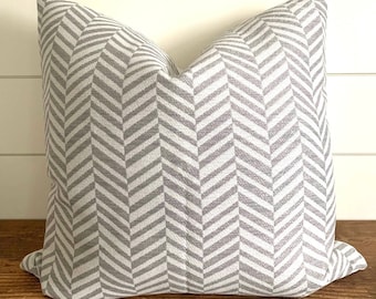 ZIGGY (MEDIUM GRAY)|| Chevron Indoor/Outdoor Pillow Cover • Outdoor Pillow • Sunbrella Pillow • Outdoor Lumbar Pillow •  Gray Outdoor Pillow