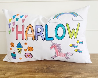 Kids Custom Coloring Pillow Cover (Multiple Designs) • Kids Craft • Kids Gift • Kids Birthday Gift • Stocking Stuffer • Easter Basket • Gift