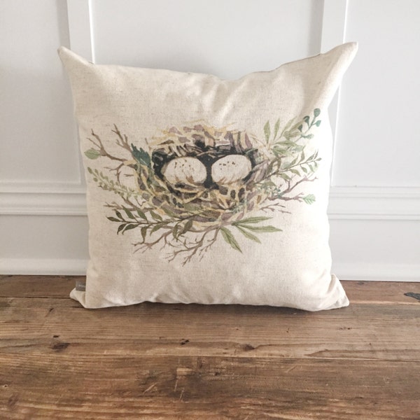 Watercolor nest pillow cover