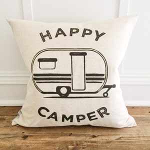 Retro Happy Camper Pillow Cover, camper pillow cover, RV pillow- glamper pillow, camp pillow, glamping pillow, camper decor, glamper decor