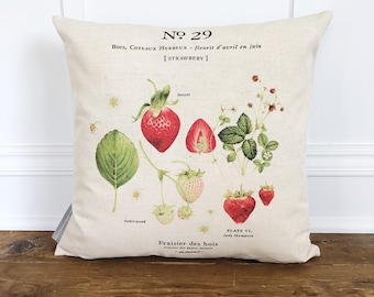 Strawberry Botanical Pillow Cover