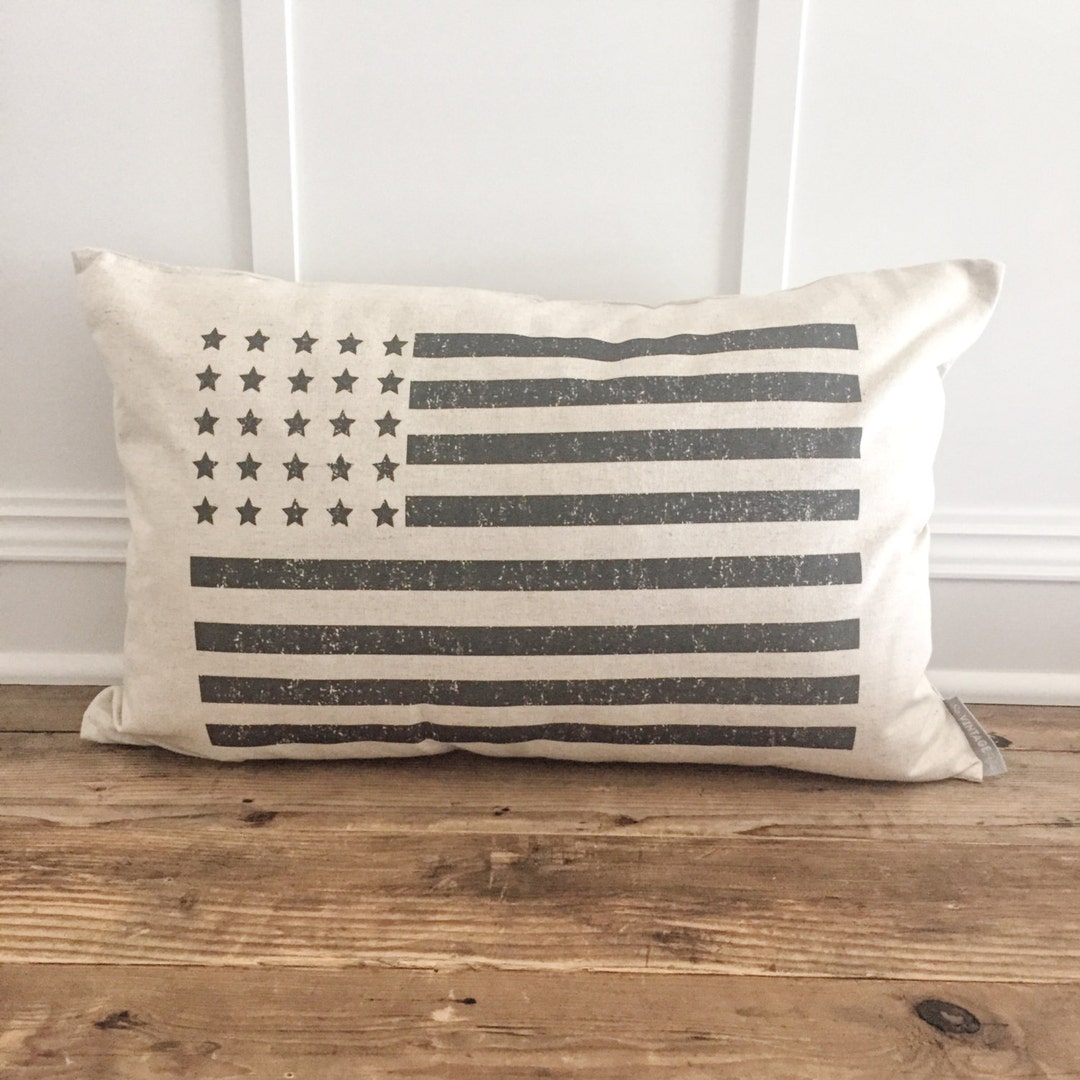 Distressed American Flag Pillow Cover black Fourth of July Decor 4th of