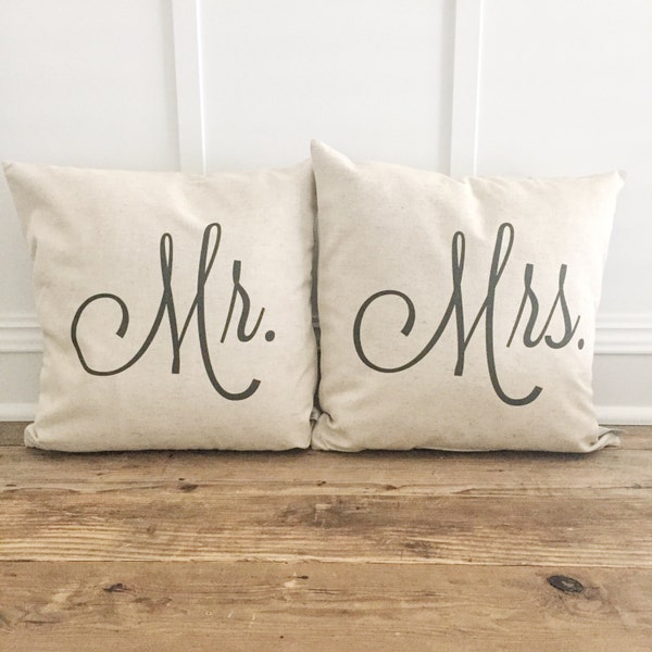 Mr. & Mrs. Pillow Cover Set - linen anniversary - wedding pillow - mr and mrs pillow - mr and mrs gift -wedding gift - bridal shower gift