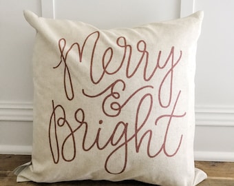 Calligraphy Merry & Bright Pillow Cover (Red)