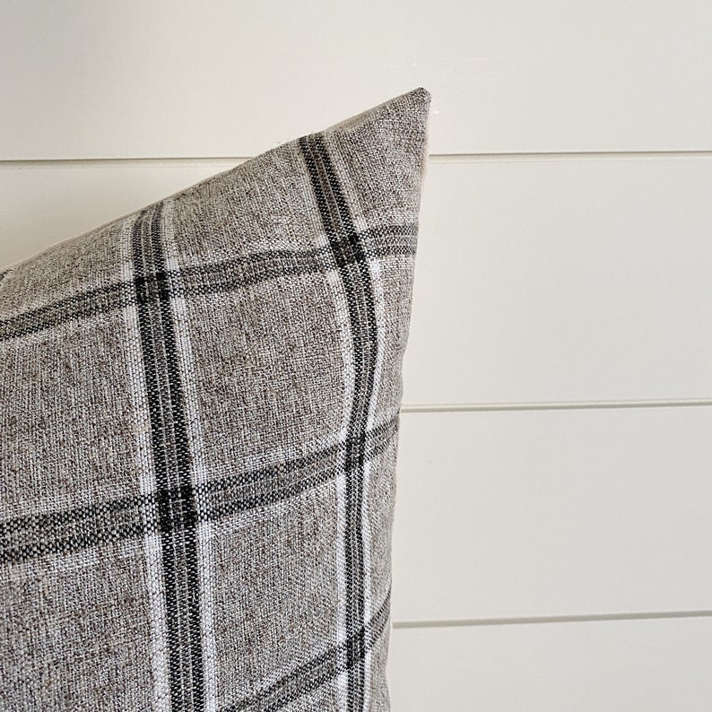 PRESLEY Neutral Gray Plaid Pillow Cover Gray Lumbar Etsy