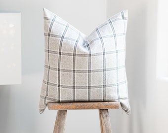 PRESLEY || Neutral Gray Plaid Pillow Cover • Gray Lumbar Pillow • Grey Pillow • Gray Throw Pillow • Plaid Lumbar Pillow • Gray Lumbar Pillow