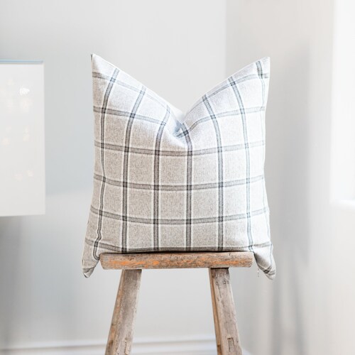 PRESLEY Neutral Gray Plaid Pillow Cover Gray Lumbar Etsy