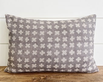 JOSIE || Gray & Ivory Pillow Cover •  Neutral Pillow • Gray and White Pillow • Taupe Pillow • Lumbar Pillow •  GrayPillow •Neutral Throw