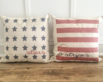 Stars & Stripes American Flag Pillow Cover Set - Fourth of July Decor- 4th of July Decor - 4th of July Pillow - Fourth of July Pillow- Flag