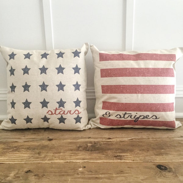 Stars & Stripes American Flag Pillow Cover Set - Fourth of July Decor- 4th of July Decor - 4th of July Pillow - Fourth of July Pillow- Flag