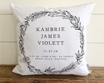 Wildflower Birth Announcement Pillow Cover