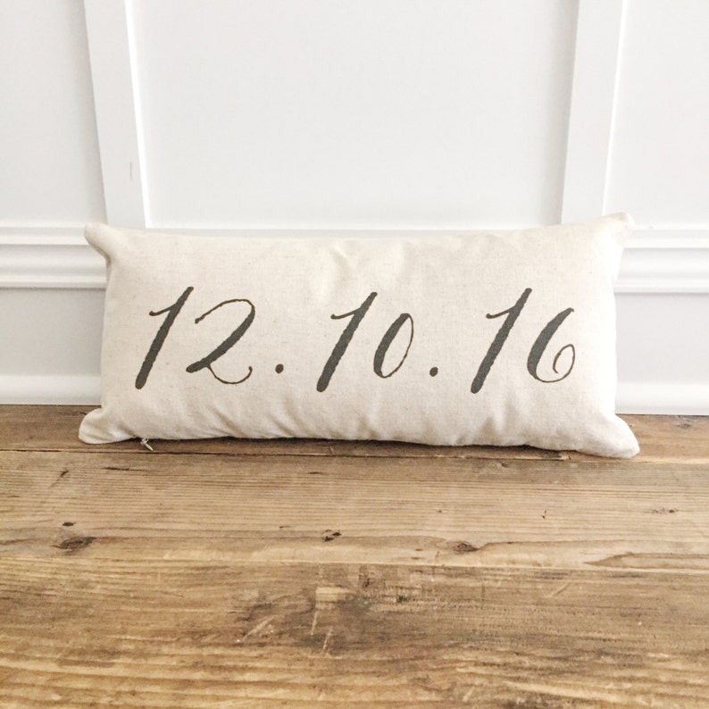 NEW FONT Mr & Mrs pillow cover set with custom date lumbar pillow cover image 2