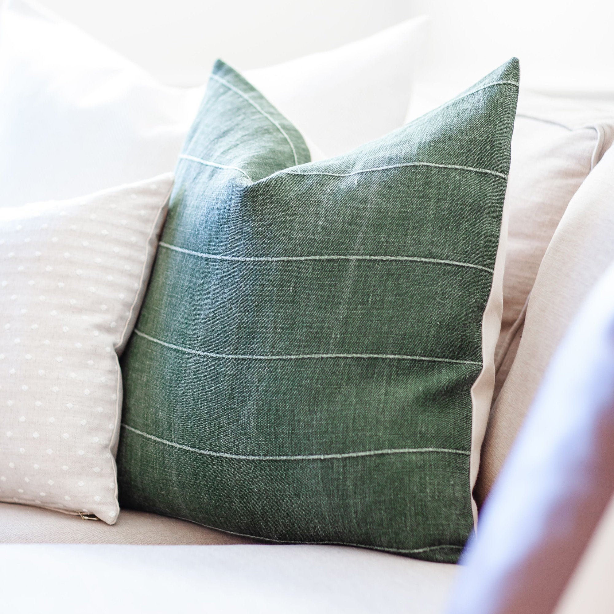 TRUETT Dark Green Linen Pillow Cover Green Pillow Green Etsy Australia