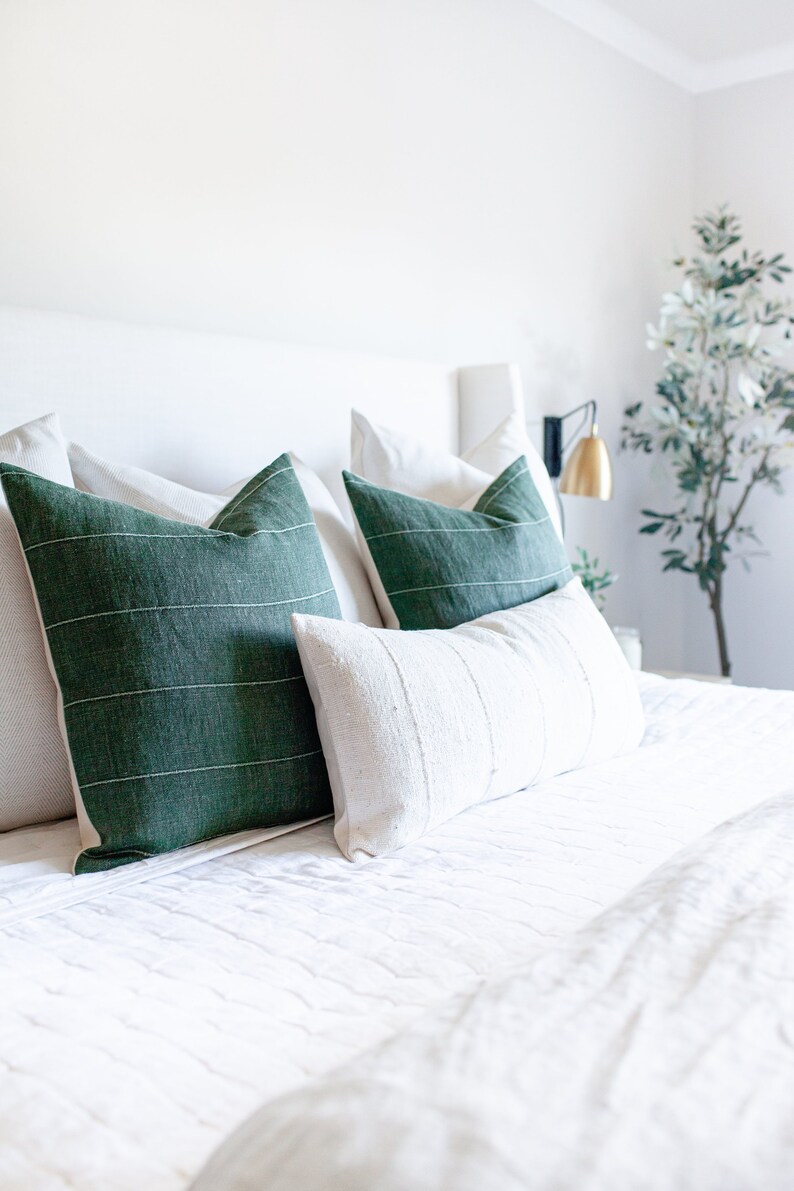 TRUETT Dark Green Linen Pillow Cover Green Pillow Green Etsy