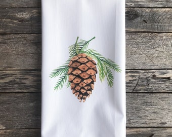 Watercolor Pinecone Tea Towel