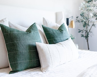 TRUETT || Dark Green Linen Pillow Cover • Green Pillow • Green