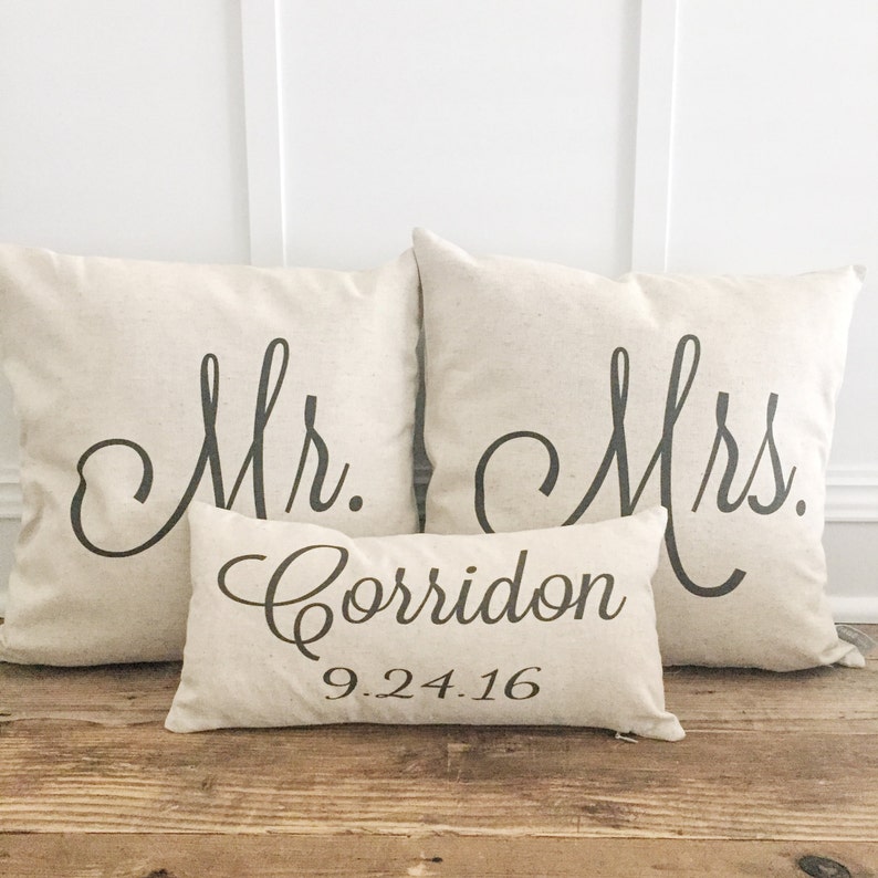 Mr. & Mrs. Custom Pillow Covers with Name and Date Wedding Gift Personalized Pillow Wedding Present Anniversary Gift Bridal gift image 1