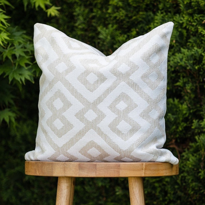 LATTE Natural & Ivory Geometric Indoor/Outdoor Pillow Cover Waterproof Pillow Outdoor Lumbar Pillow Ivory Outdoor Pillow image 1