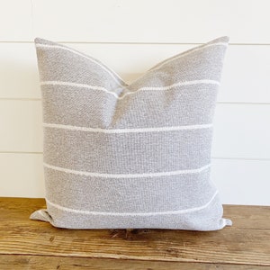 HOPE || Warm Gray Striped Pillow Cover • Neutral Pillow • Gray Pillow • Throw Pillow • Neutral Striped Pillow • Warm Gray Pillow • Lumbar